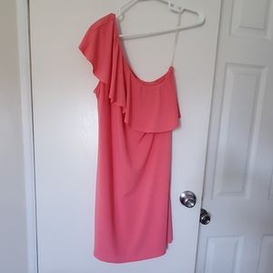 Coral one shoulder shift dress